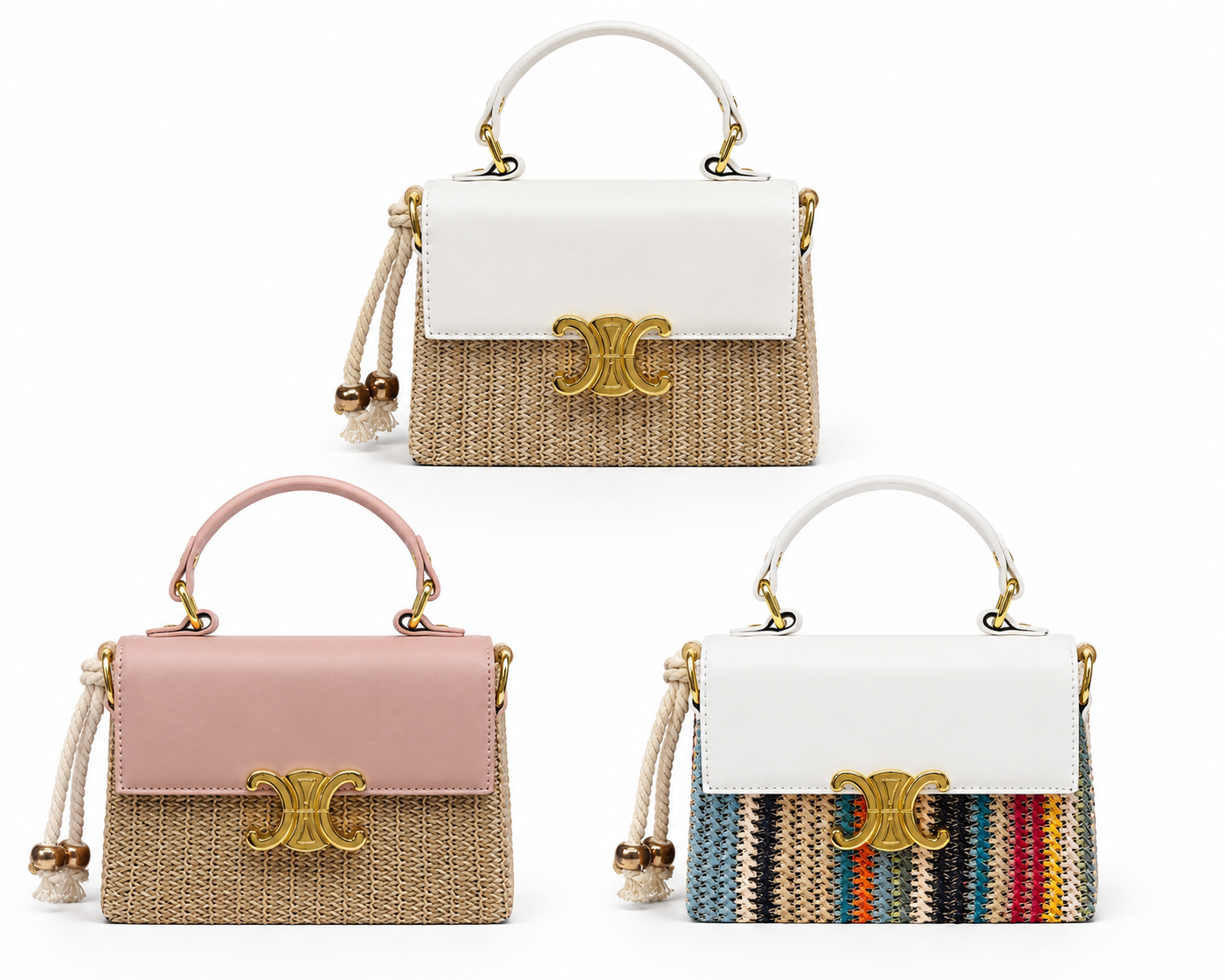Luxury Woven Top Handle Crossbody Handbag with Gold Clasp