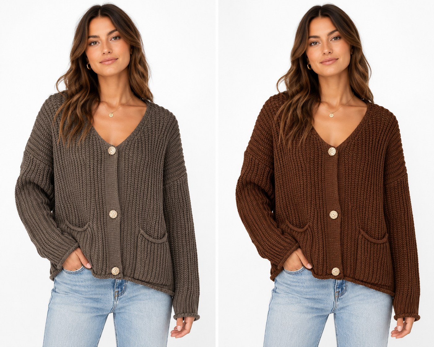 Chunky Knit Gold Button Cardigan
