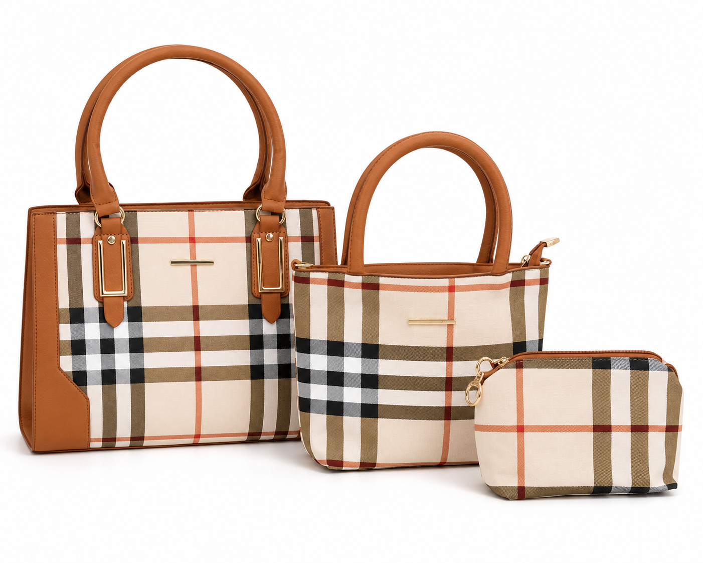 Classic Check Print 3-Piece Handbag Set – Elegant & Versatile Everyday Style