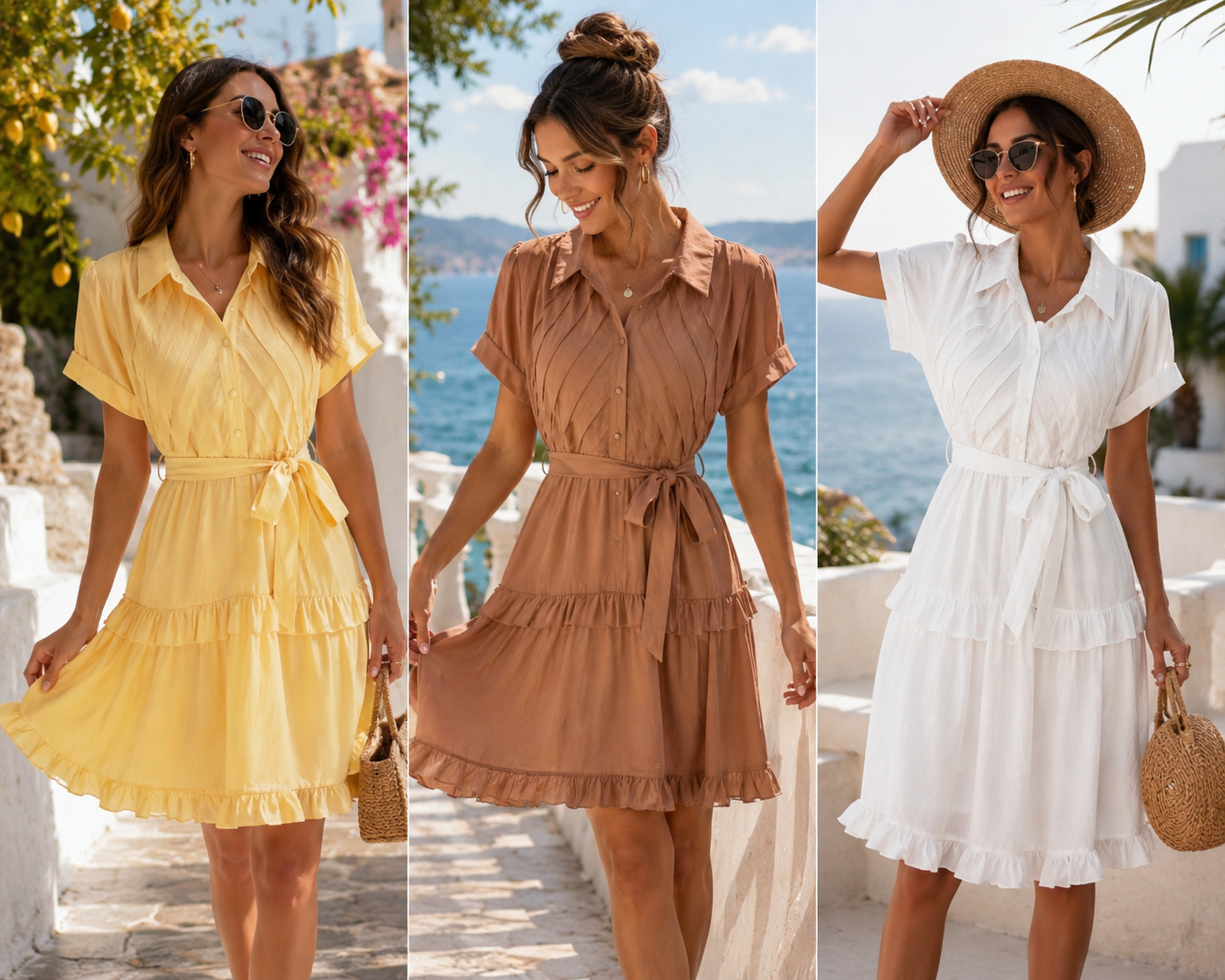 Elegant Frill Hem Belted Summer Dress