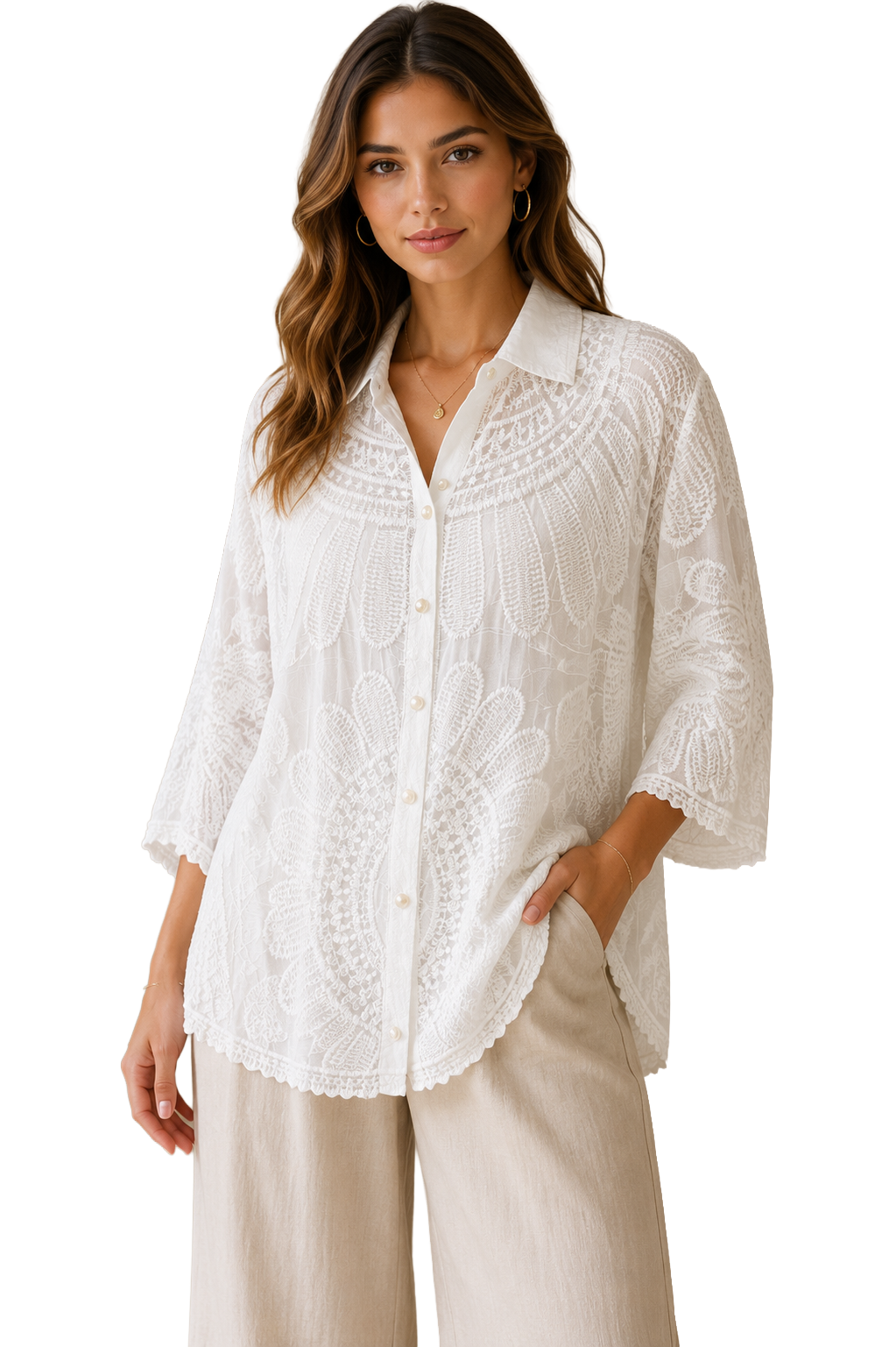 Embroidered Button-Through Shirt