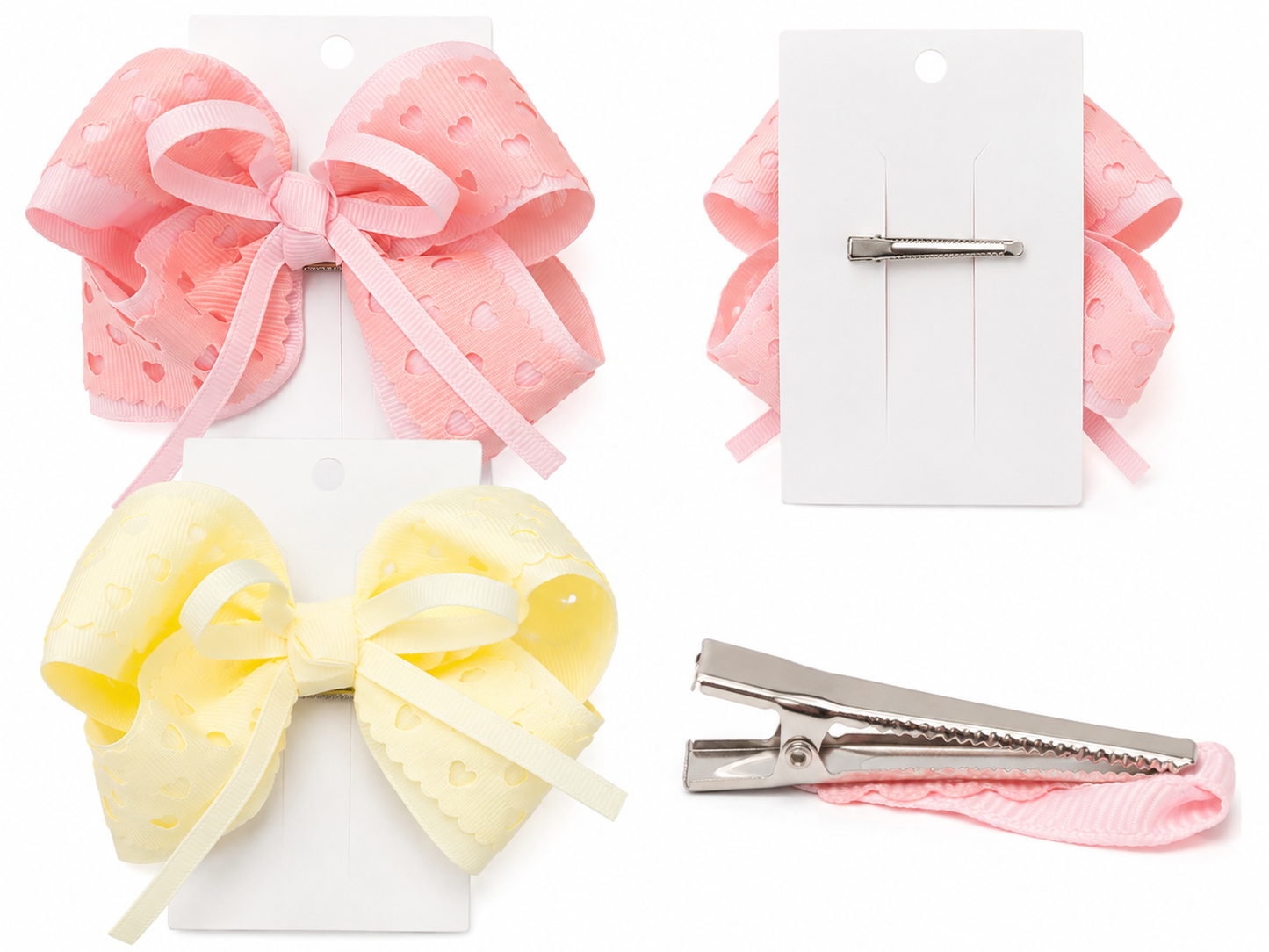 Girls Pink & Lemon Heart Bow Hair Clips