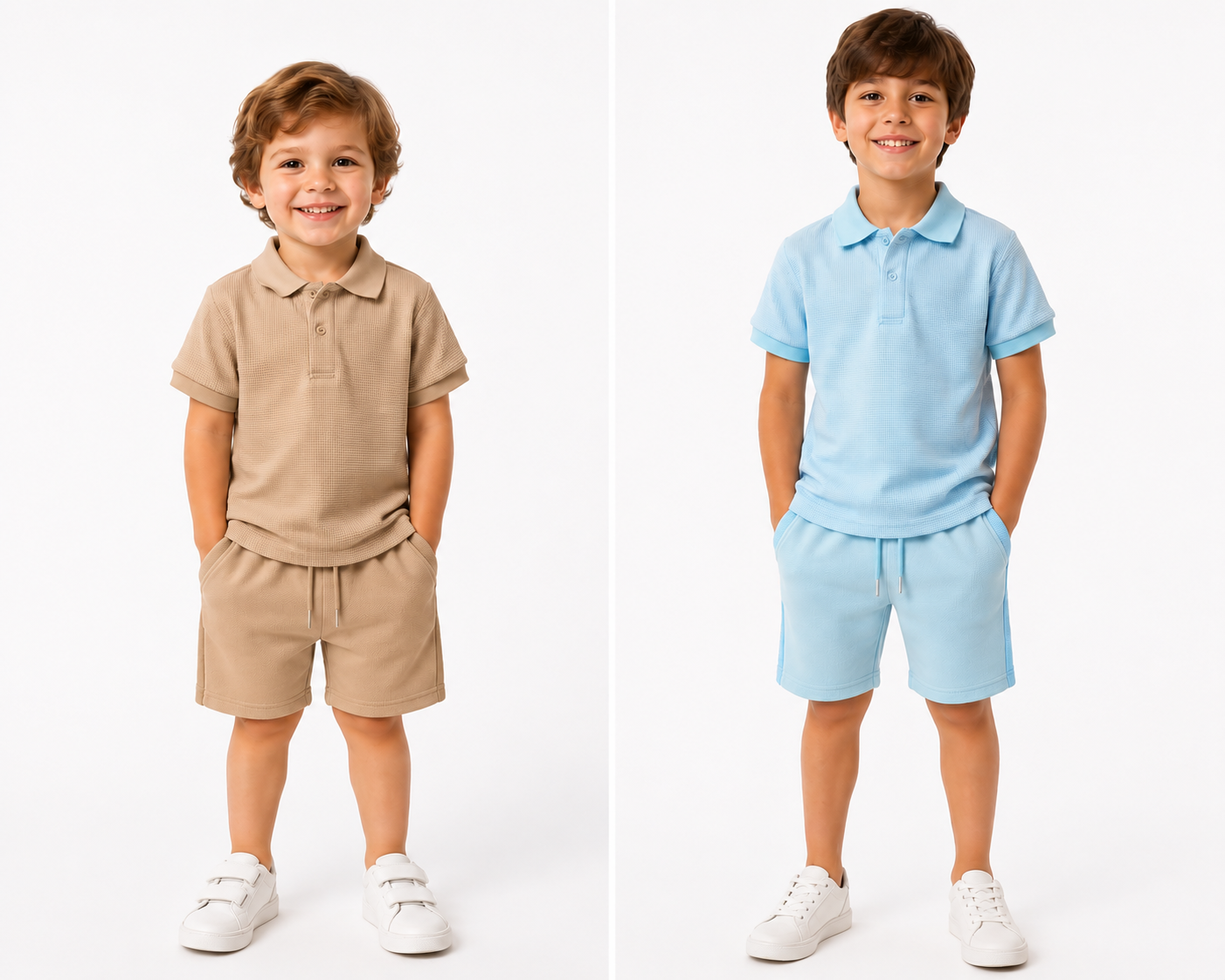 Boys Textured Polo Shirt & Shorts Co-Ord Set