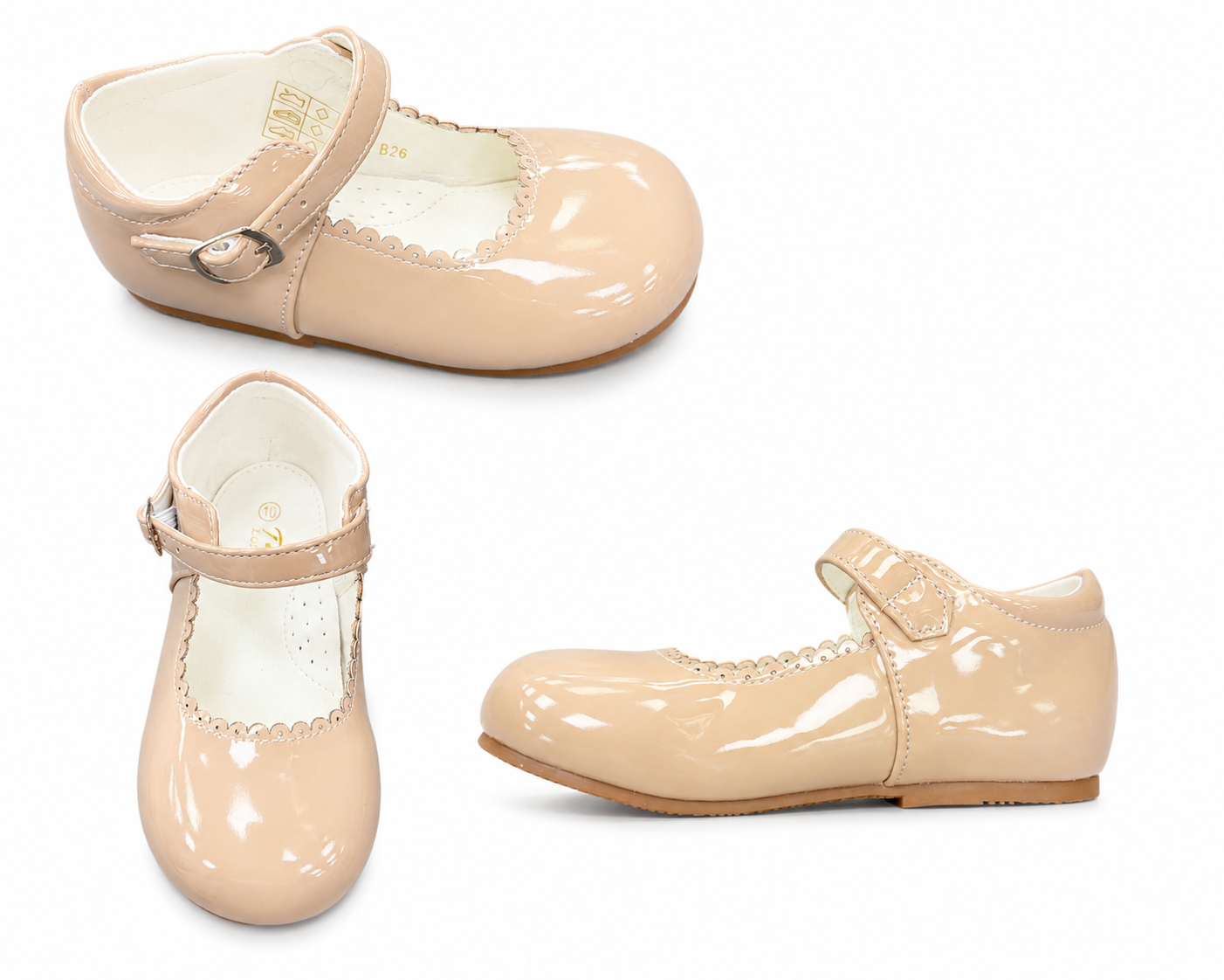 Patent Beige Girls Mary Jane Shoes – Classic Buckle Fastening