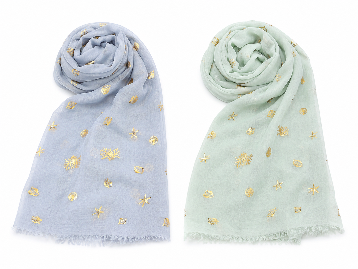 Gold Print Sea Shell Scarf/Sarong