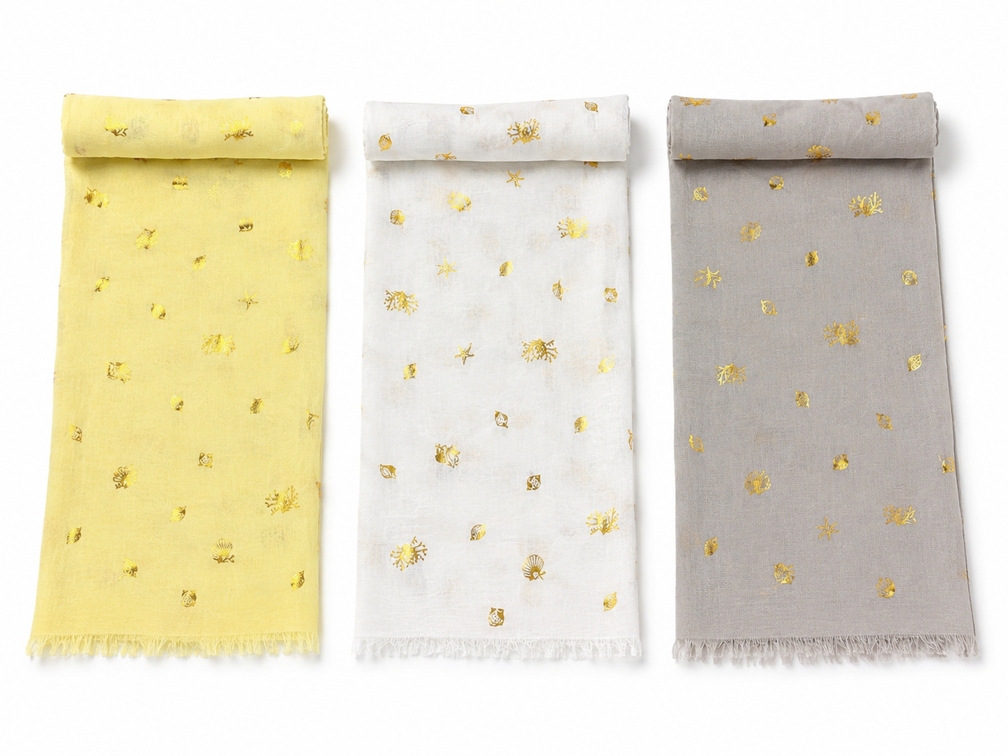 Gold Print Sea Shell Scarf/Sarong