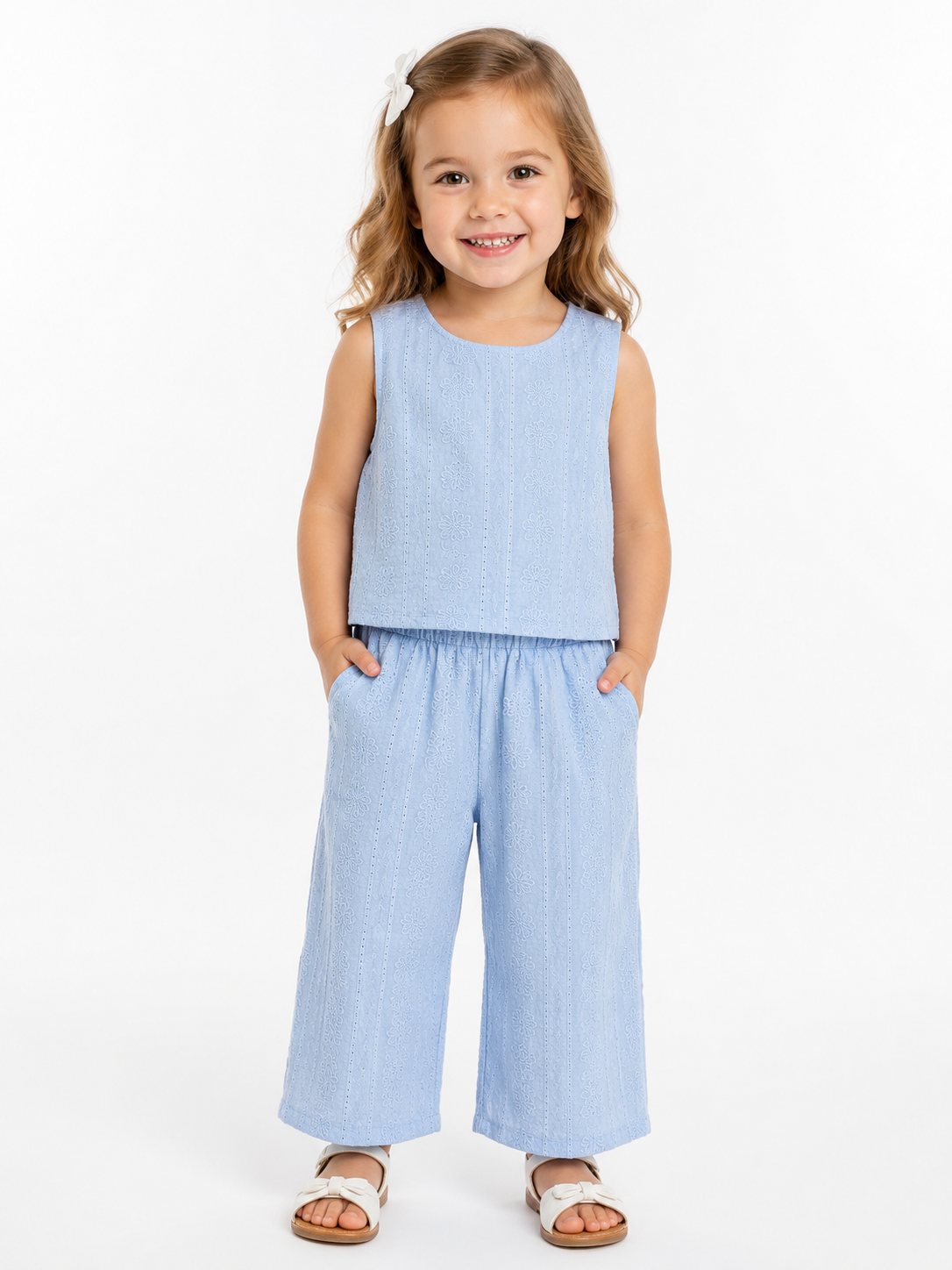 Girls Co-Ord Set with Sleeveless Crop Top & Wide Leg Trousers (2 colours available)