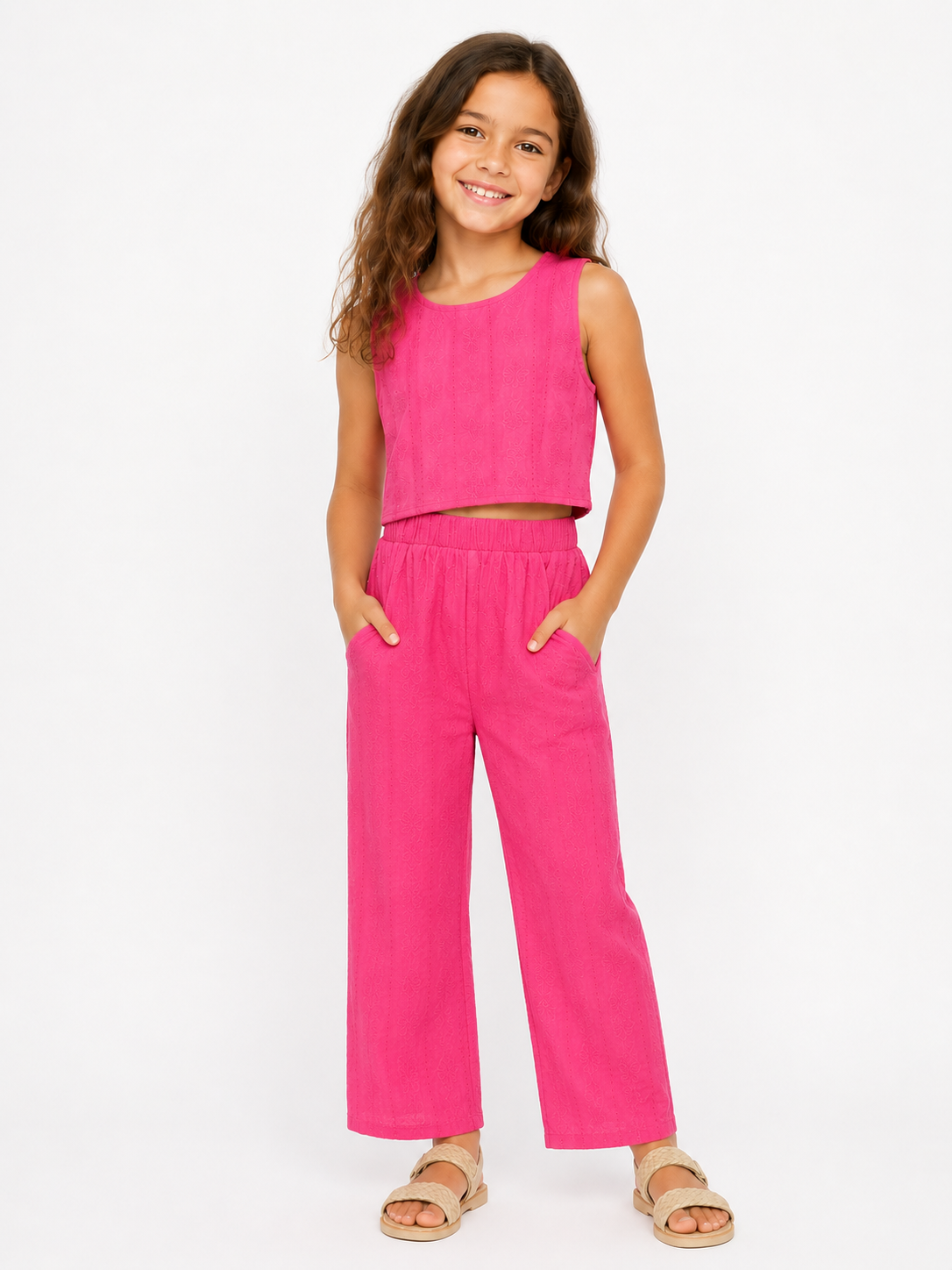 Girls Co-Ord Set with Sleeveless Crop Top & Wide Leg Trousers (2 colours available)