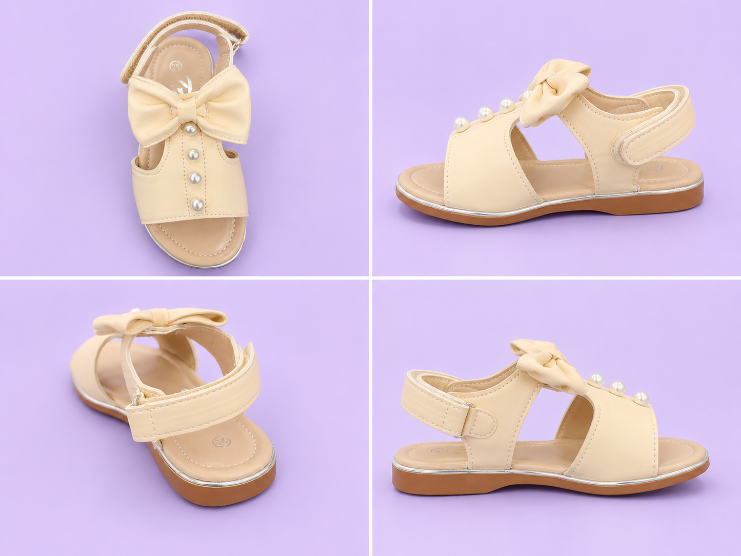 Girls Leather Bow & Pearls with a Cushioned Sandals