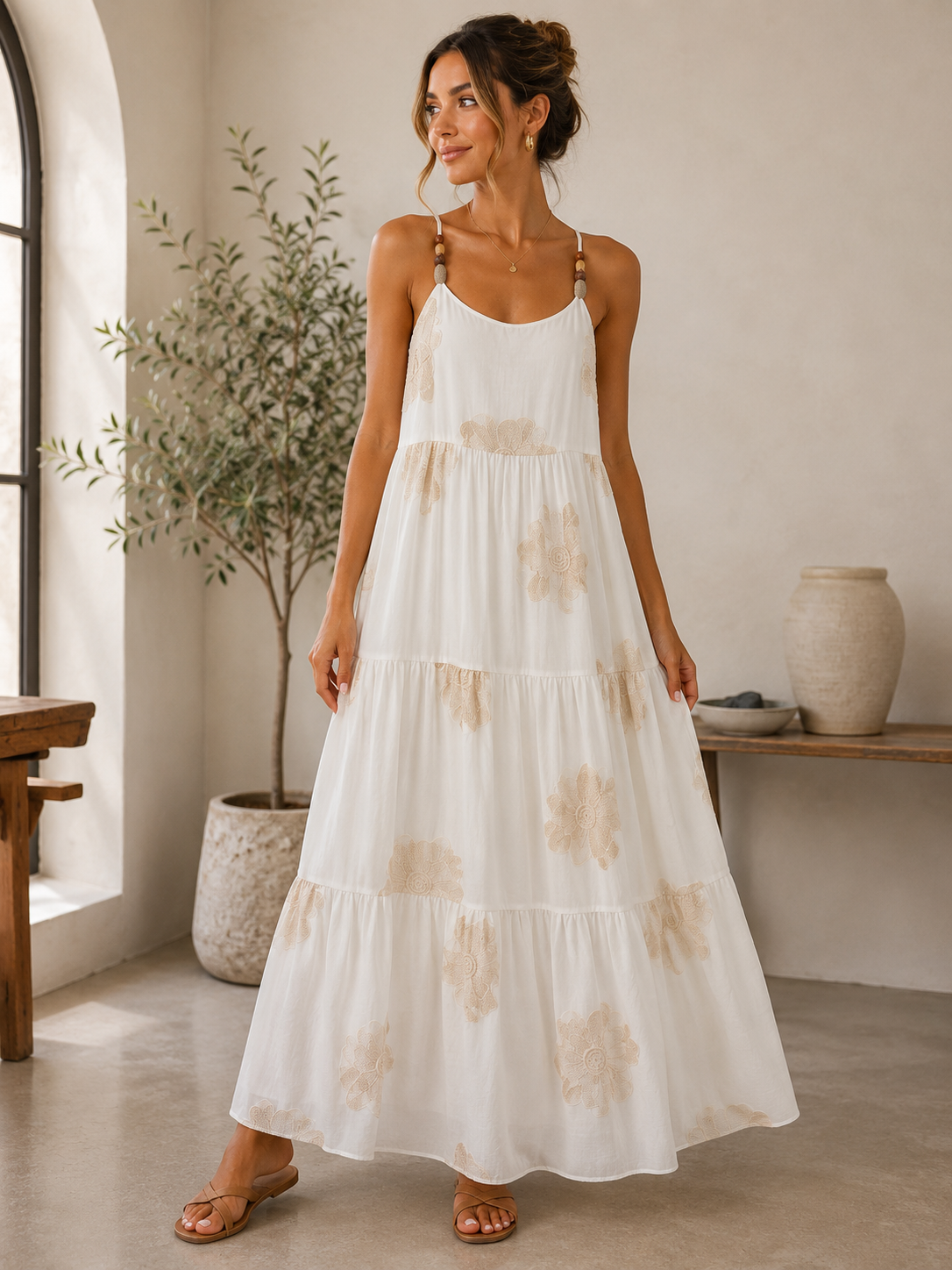 Beaded Strap Bohemian Maxi Dress