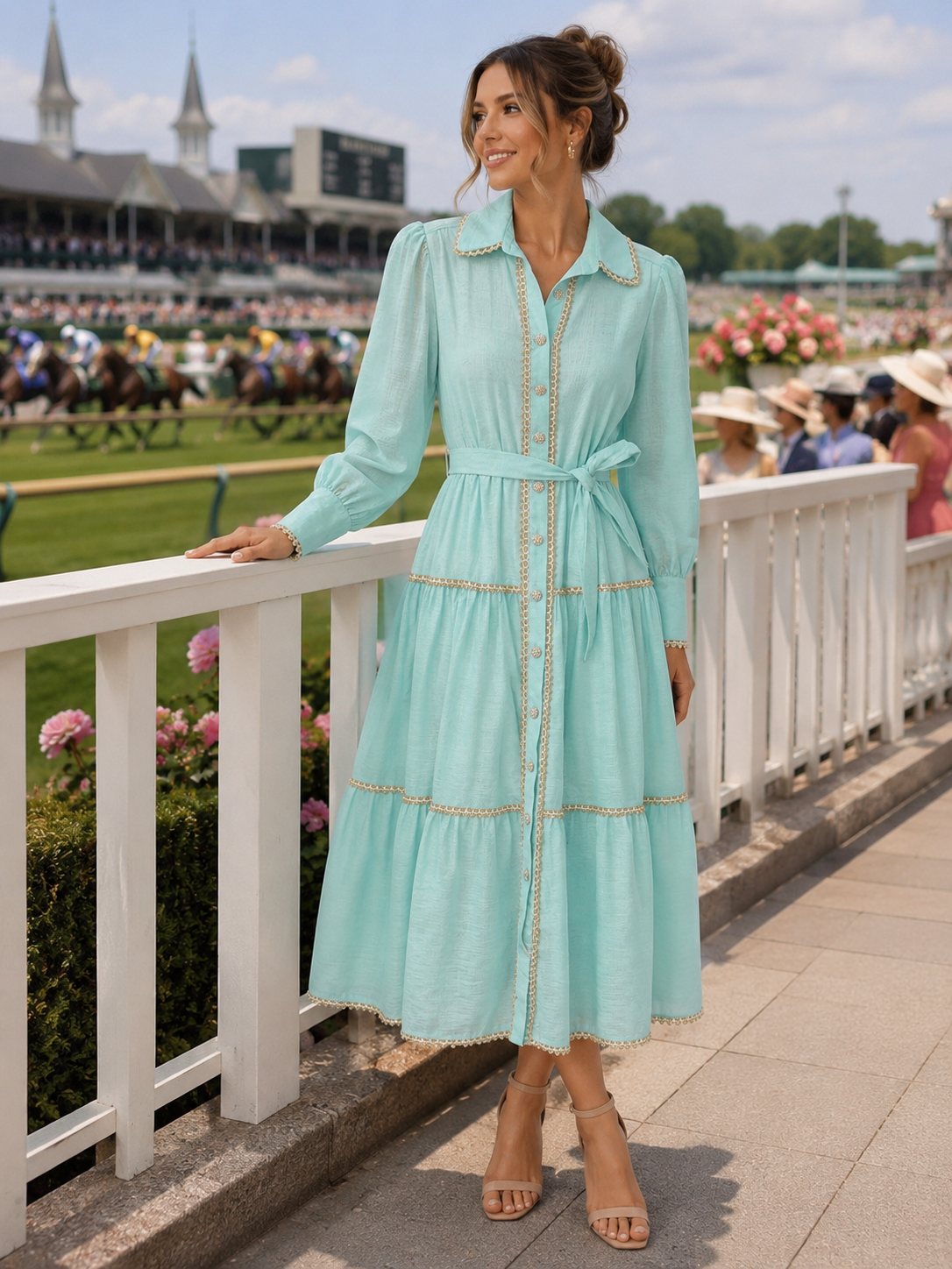Diamanté  Button Detail Midi Dress