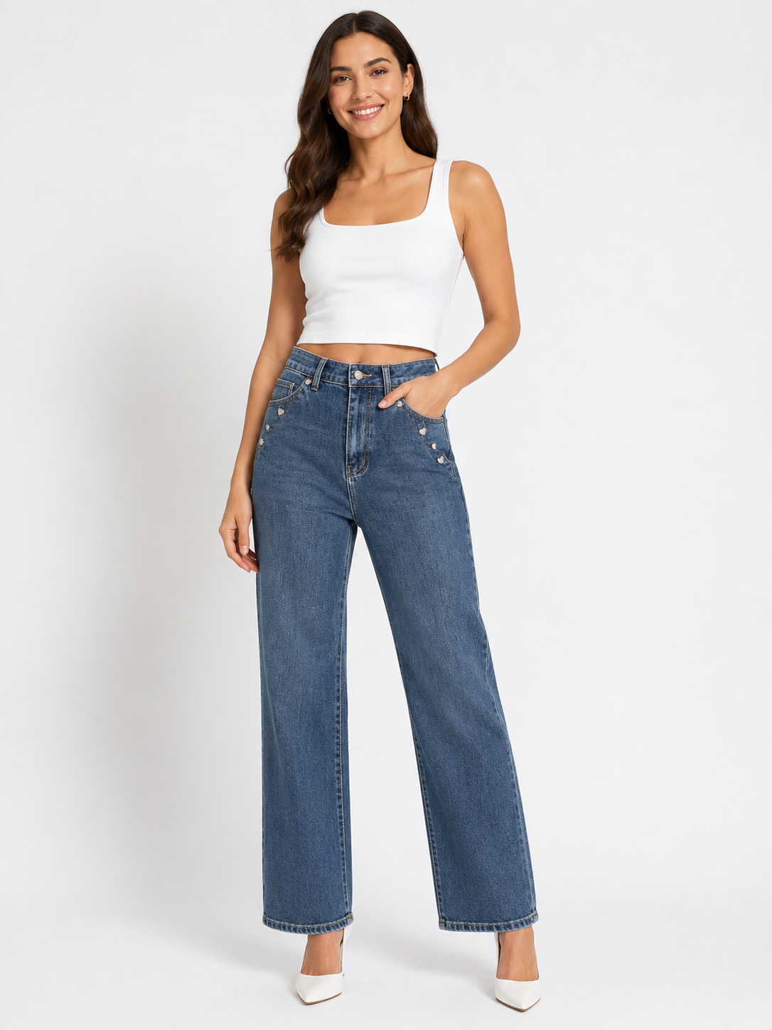 Heart Detail Stretch Flare Jeans