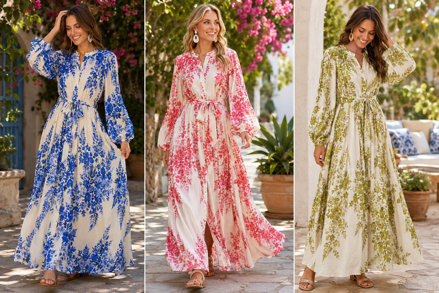 Flowy Button-Up Floral Long Dress