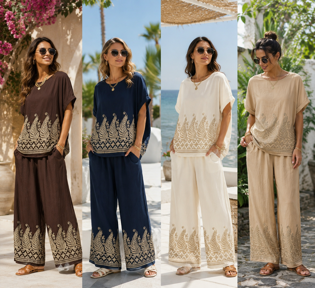 Boho Embroidered Wide Leg Co-Ord Set – Effortless Summer Elegance