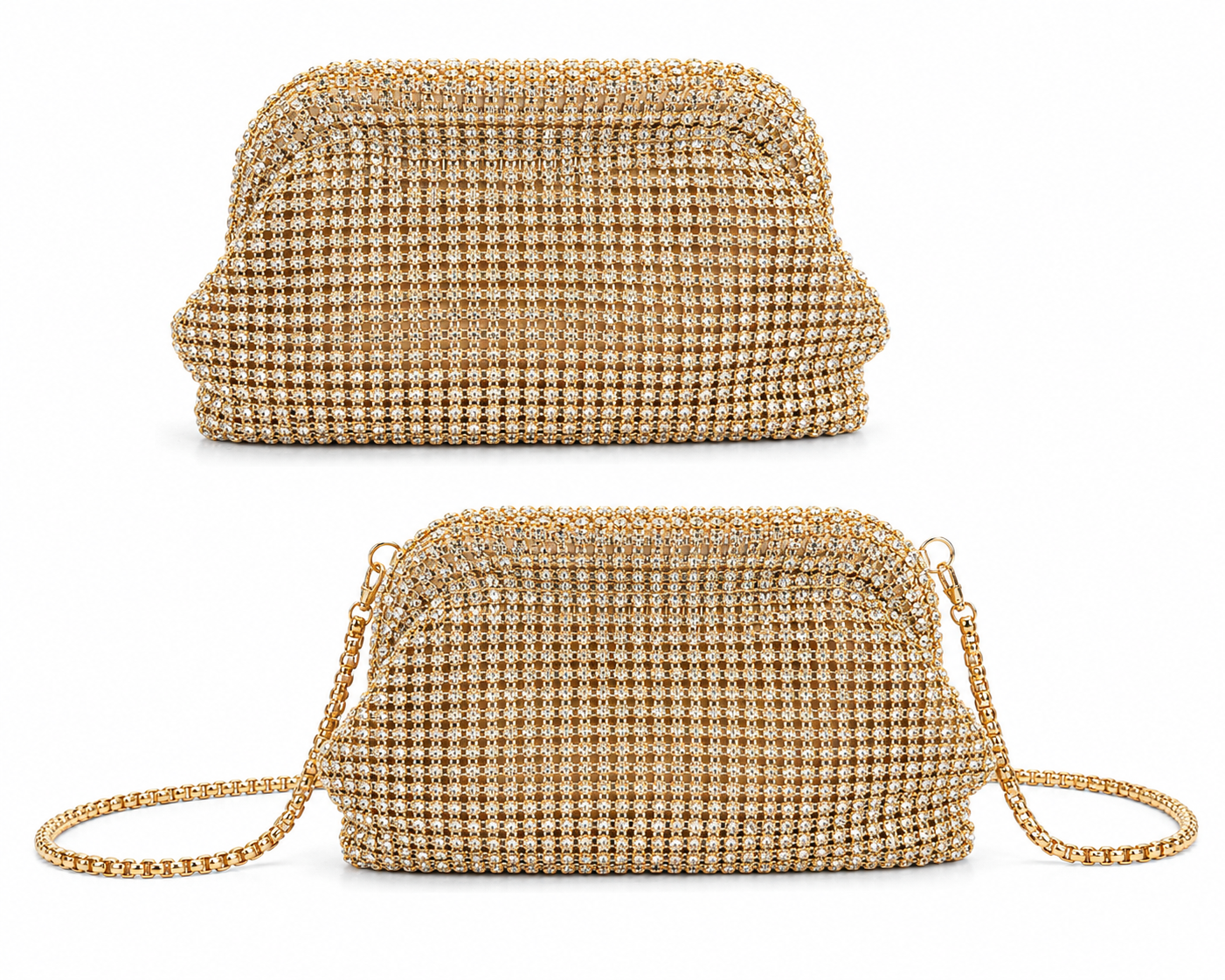 Luxury Crystal Mesh Clutch Bag with Optional Gold Chain