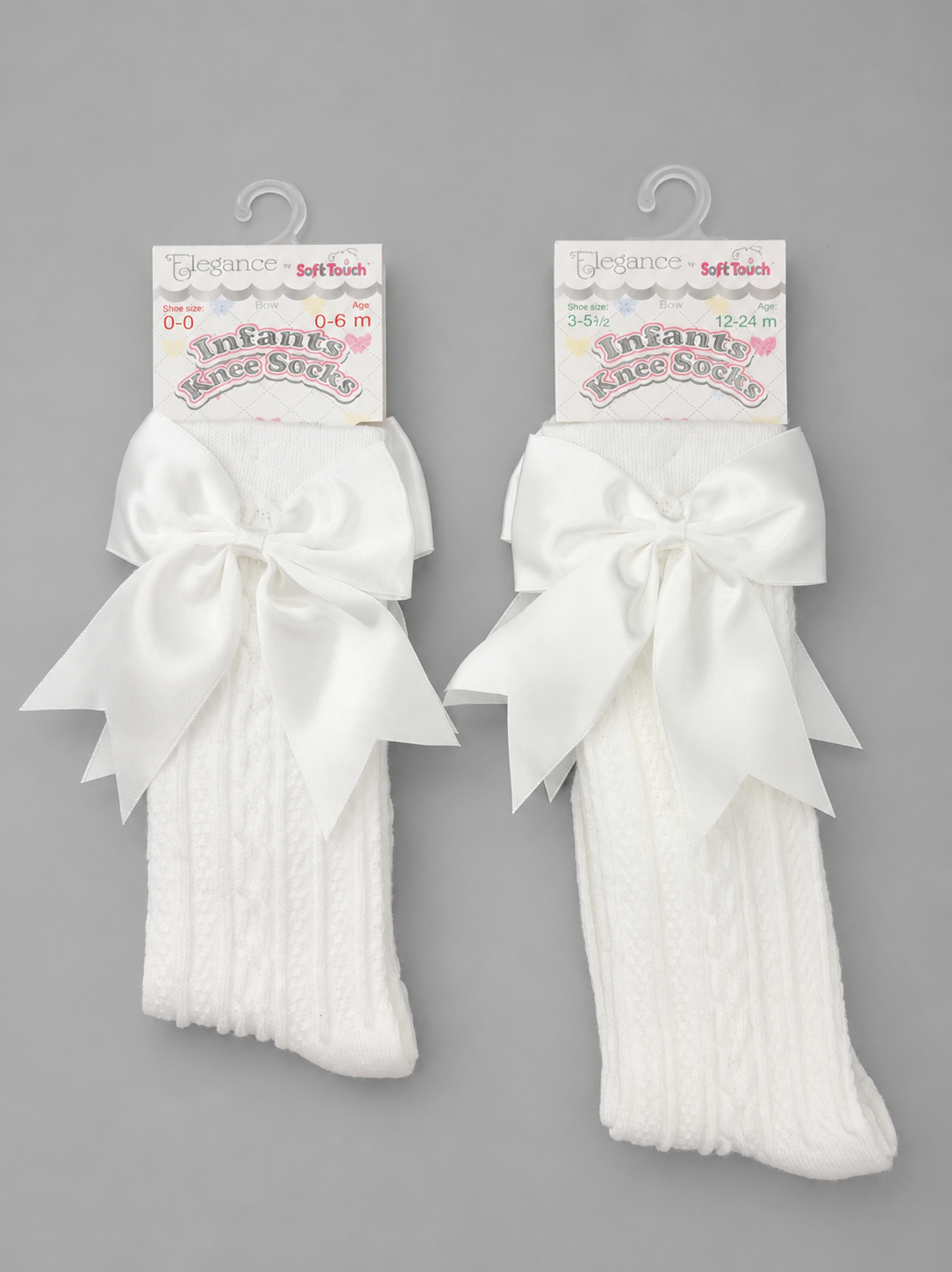 Luxury Baby Girls Cable Knit Knee High Socks with Satin Bow