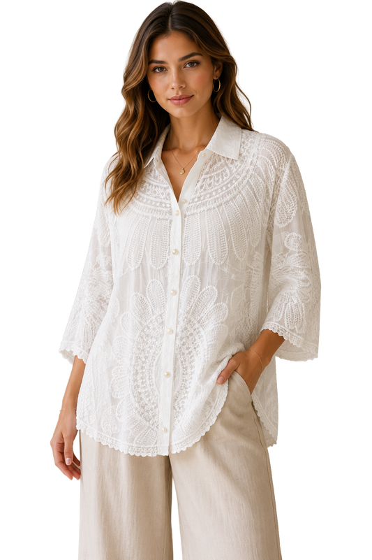 Embroidered Button-Through Shirt