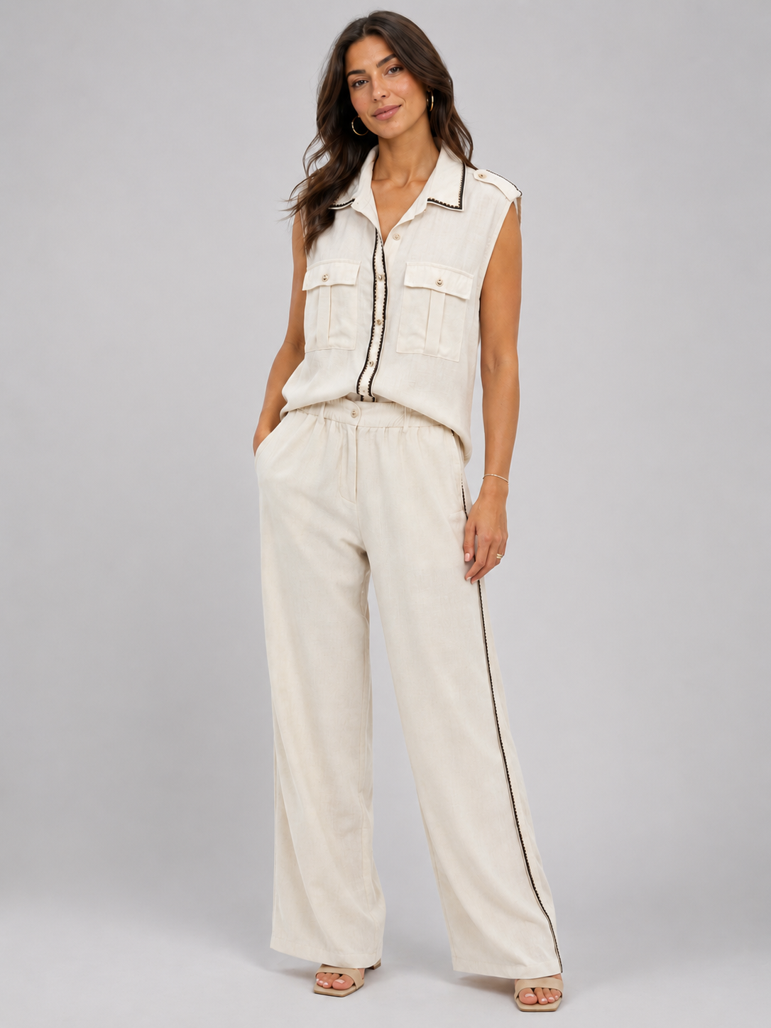 Women's Sleeveless Utility Co-Ord Set with Wide Leg Trousers