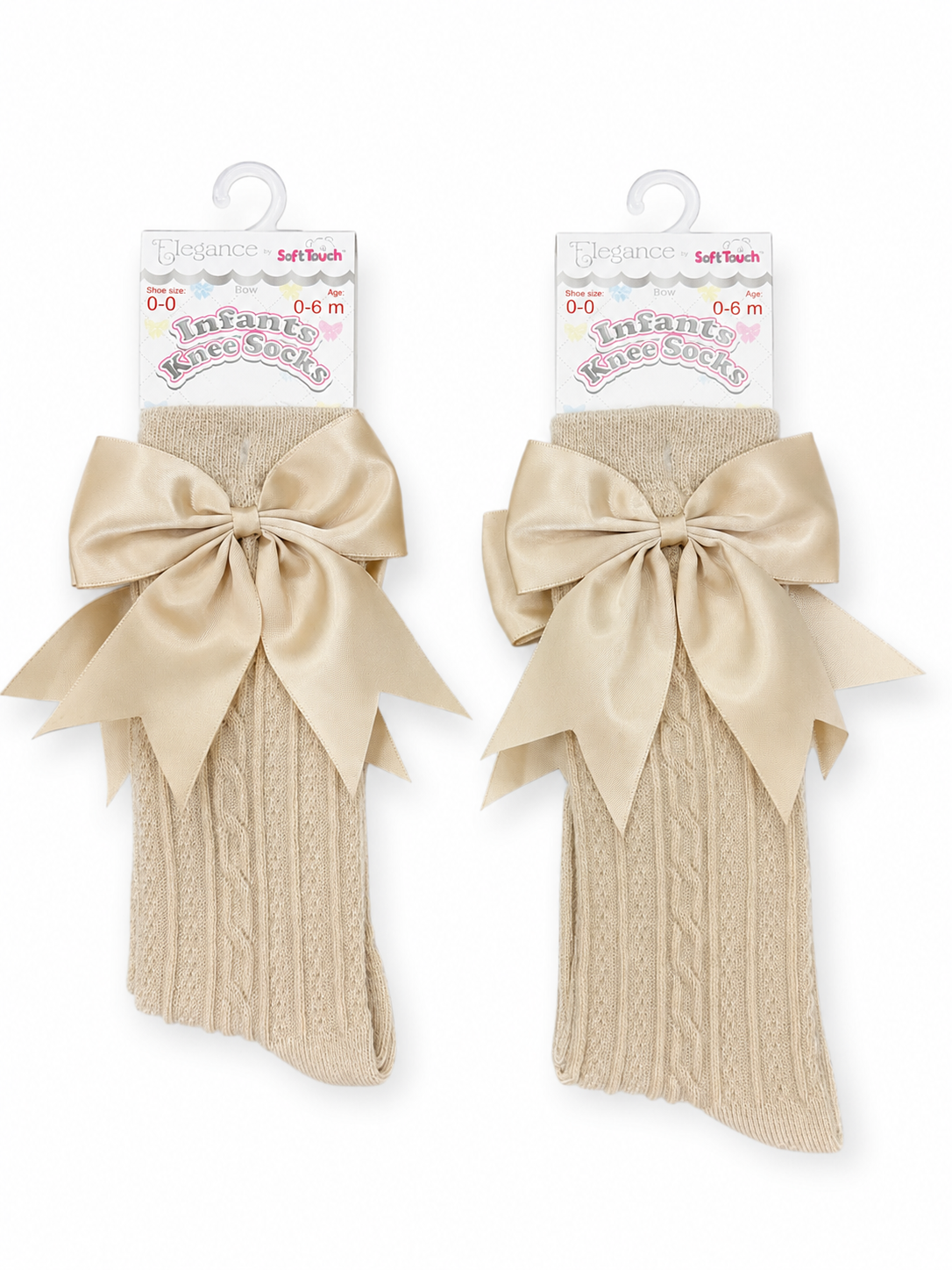 Luxury Baby Girls Cable Knit Knee High Socks with Satin Bow