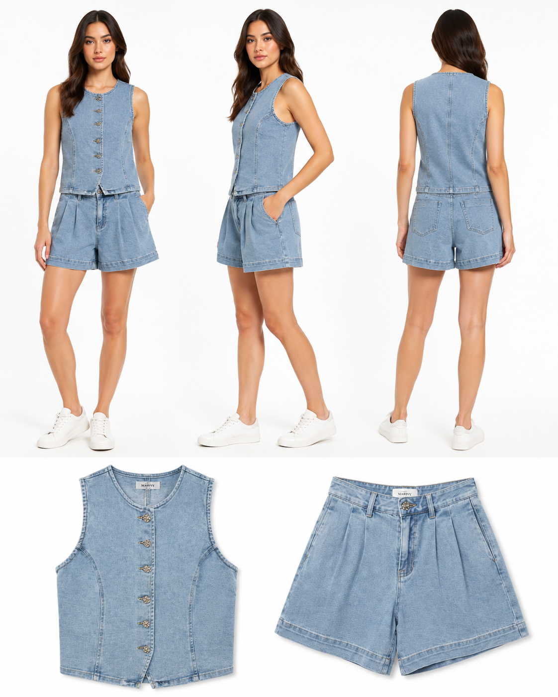 Stonewash Denim Waistcoat & Shorts Co-Ord Set