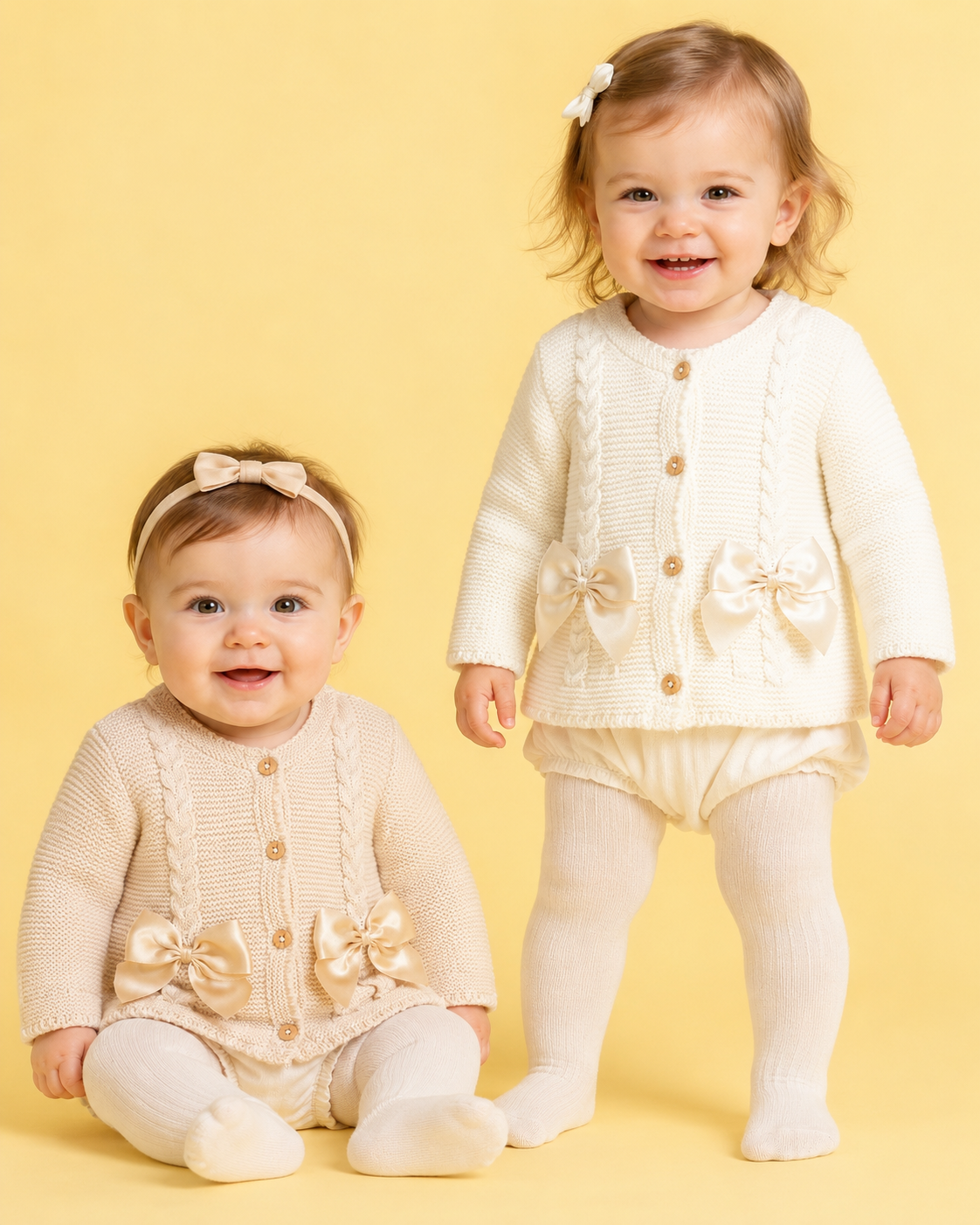 Baby Girls Satin Bow Knit Cardigan