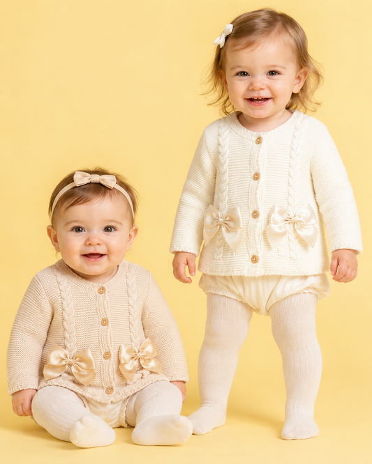 Baby Girls Satin Bow Knit Cardigan