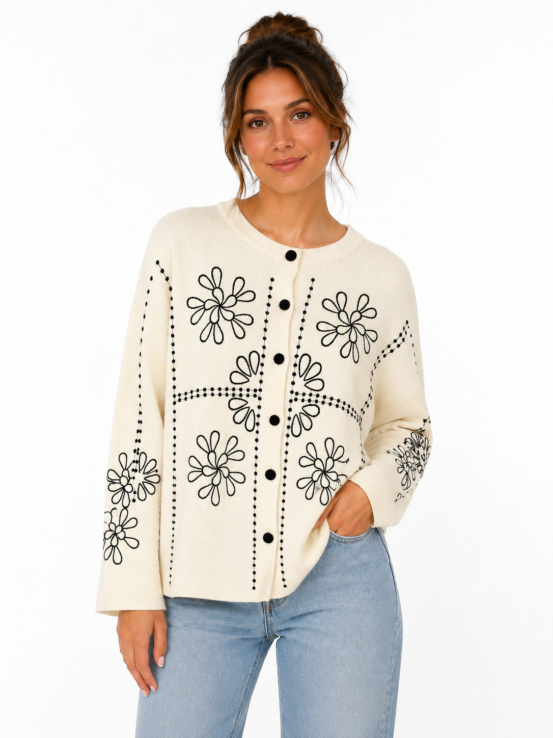 Soft Floral Embroidered Cardigan – Elegant Knitwear for Every Season