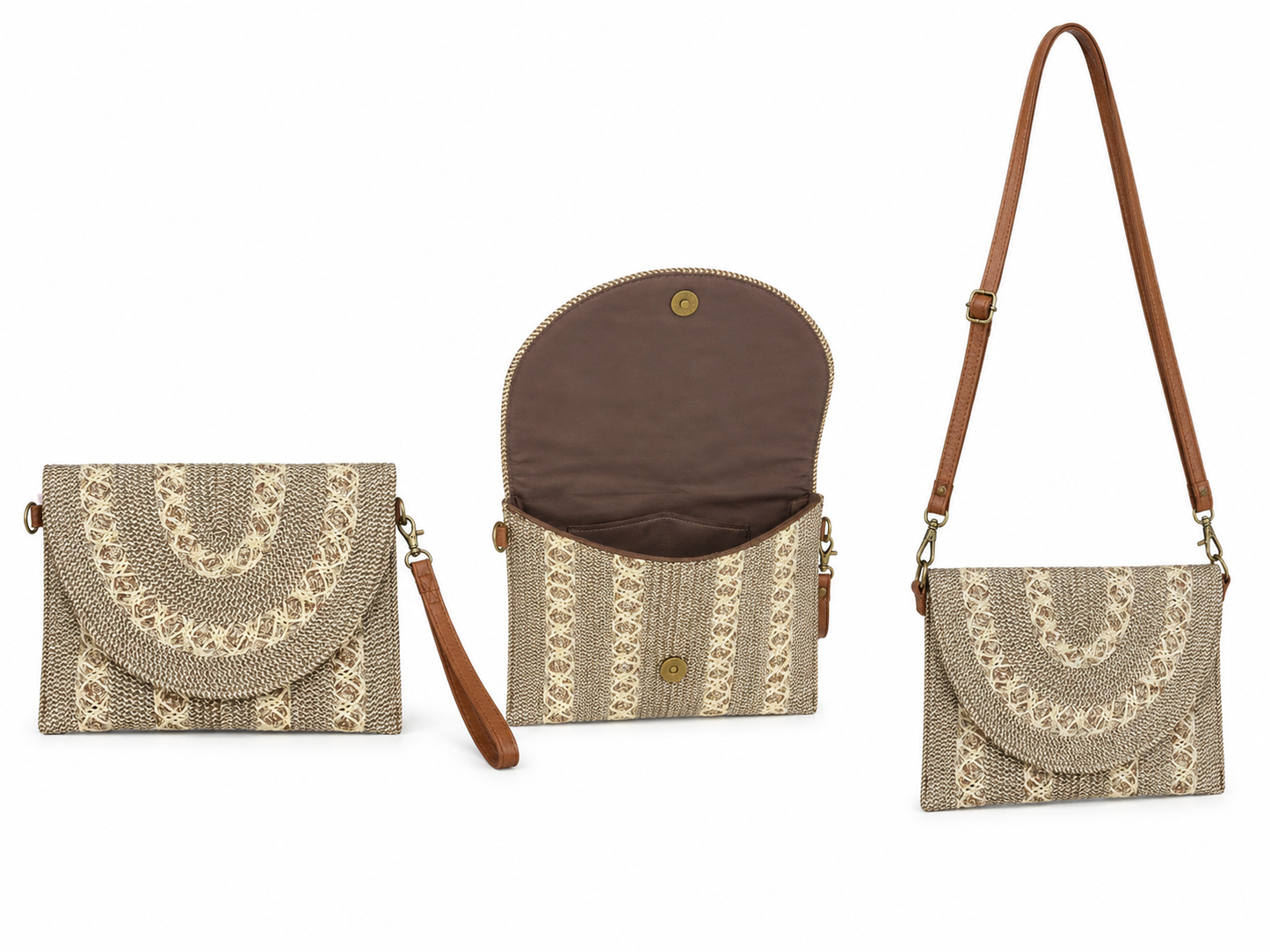 Boho Woven Crossbody Clutch Bag with Adjustable Strap