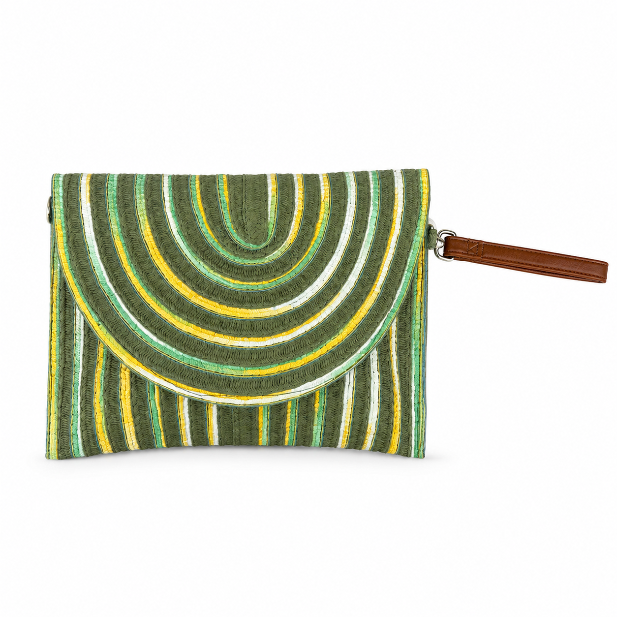 Khaki Woven Stripe Clutch Bag with Detachable Crossbody Strap | Boho Evening & Occasion Bag