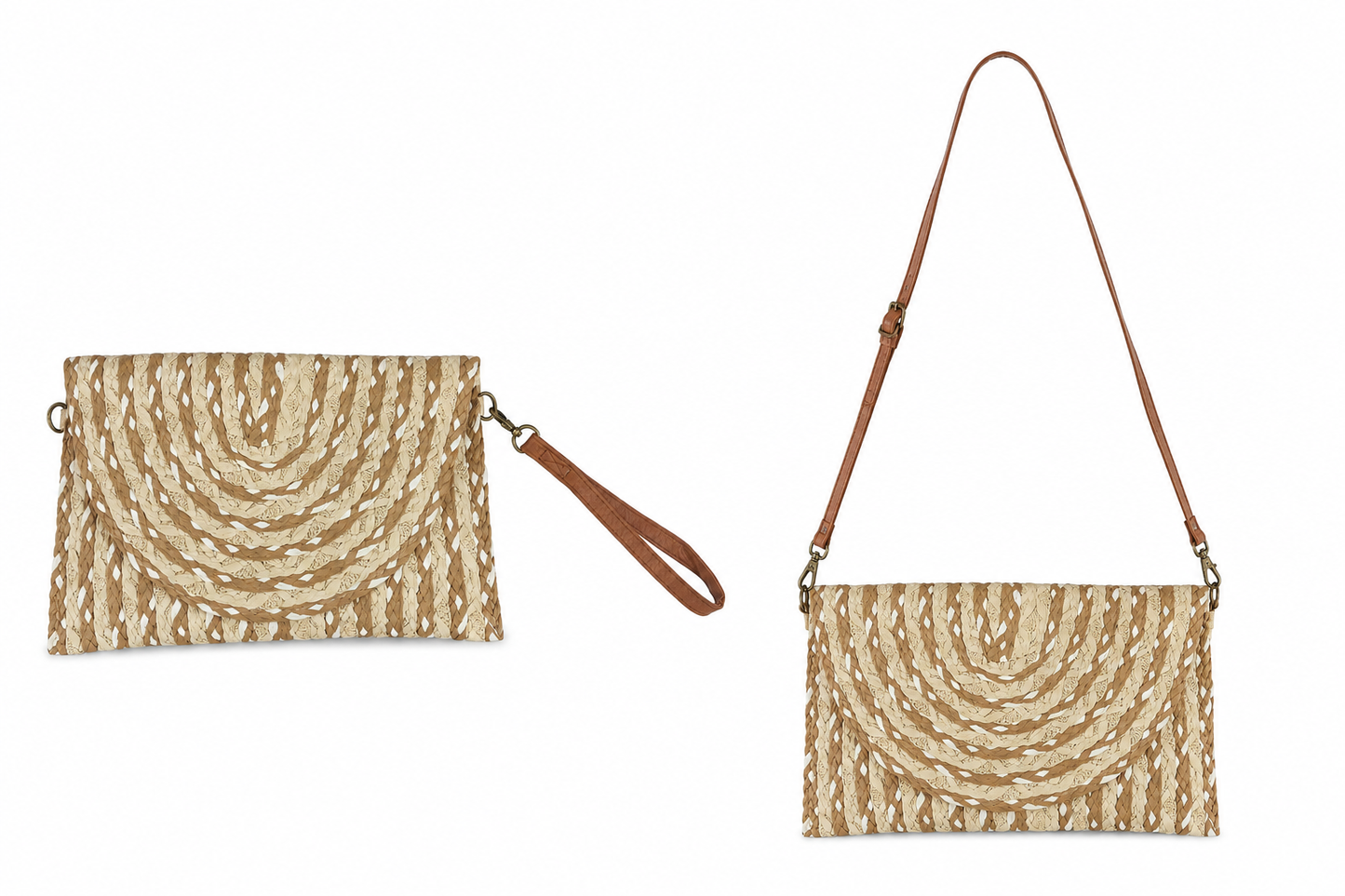 Woven Stripe Envelope Clutch Bag with Detachable Shoulder Strap