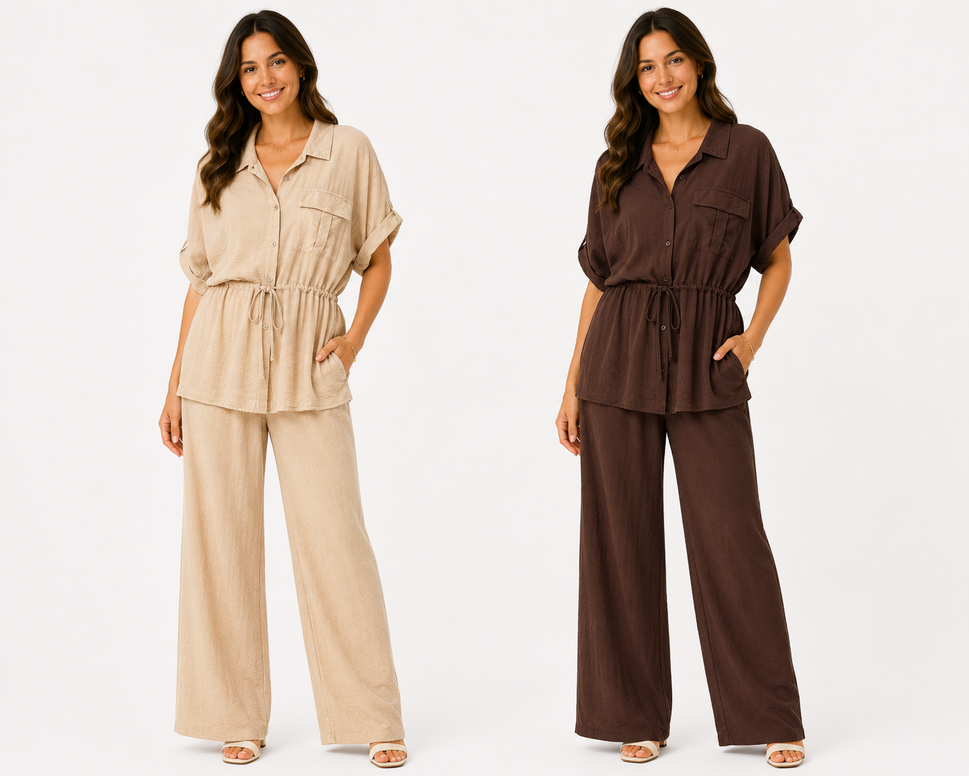 Comfy Drawstring Style Top With Collar and Elasticated Waist